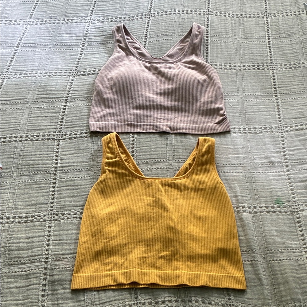 Ribbed Scoop Neck Tank Crop Top - Mauve and Mustard